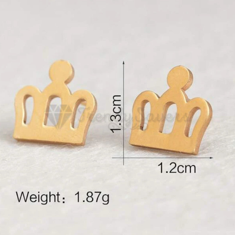 Surgical Steel Gold Tone Queen Princess Crown Shaped Women Sleeper Stud Earrings