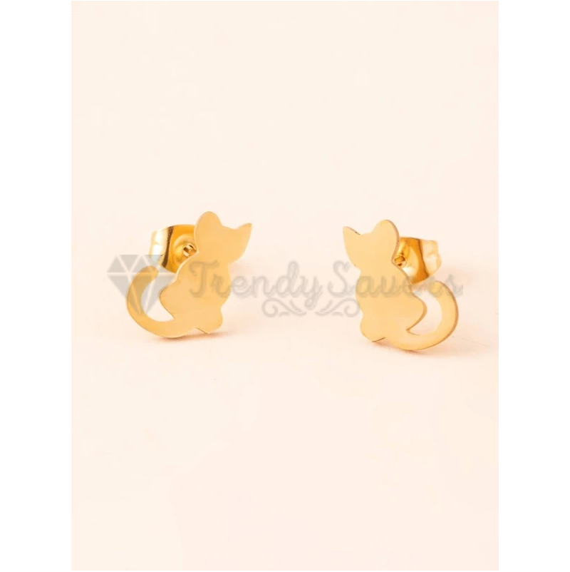 Gold Surgical Steel Small Cutie Cat Stud Cartilage Sleeper Earrings Jewellery UK