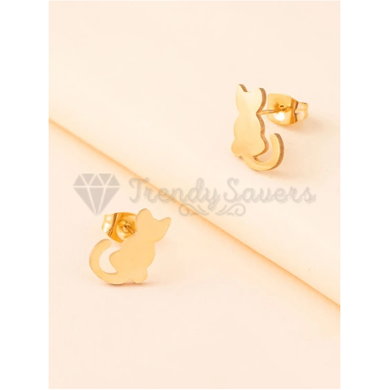 Gold Surgical Steel Small Cutie Cat Stud Cartilage Sleeper Earrings Jewellery UK