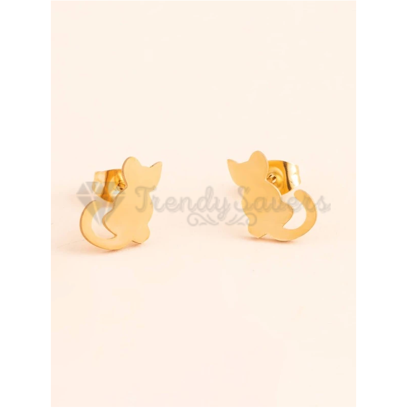 Gold Surgical Steel Small Cutie Cat Stud Cartilage Sleeper Earrings Jewellery UK