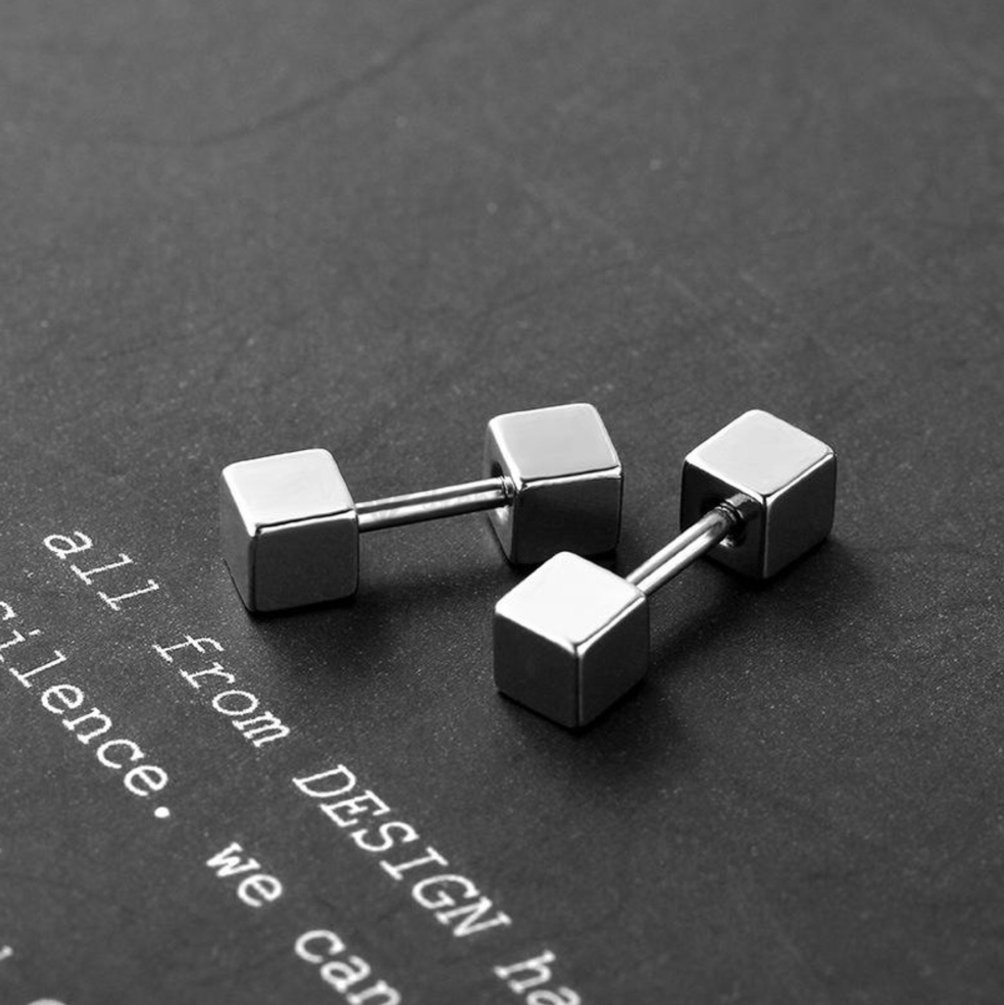 Hypoallergenic 4MM Stainless Steel Silver Square Cube Ear Piercing Stud Earrings