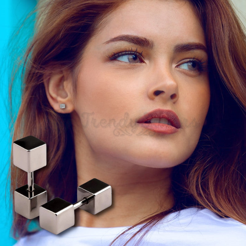 Hypoallergenic 4MM Stainless Steel Silver Square Cube Ear Piercing Stud Earrings