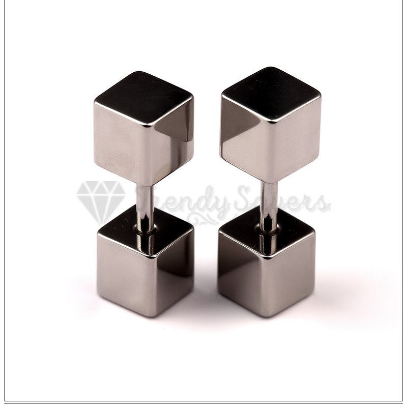 Hypoallergenic 4MM Stainless Steel Silver Square Cube Ear Piercing Stud Earrings