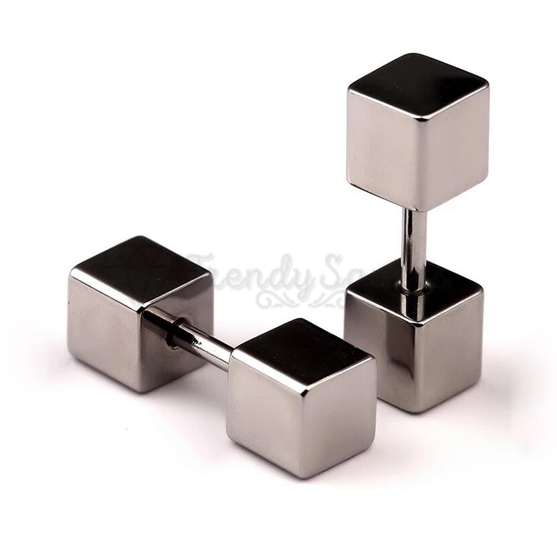 Hypoallergenic 4MM Stainless Steel Silver Square Cube Ear Piercing Stud Earrings