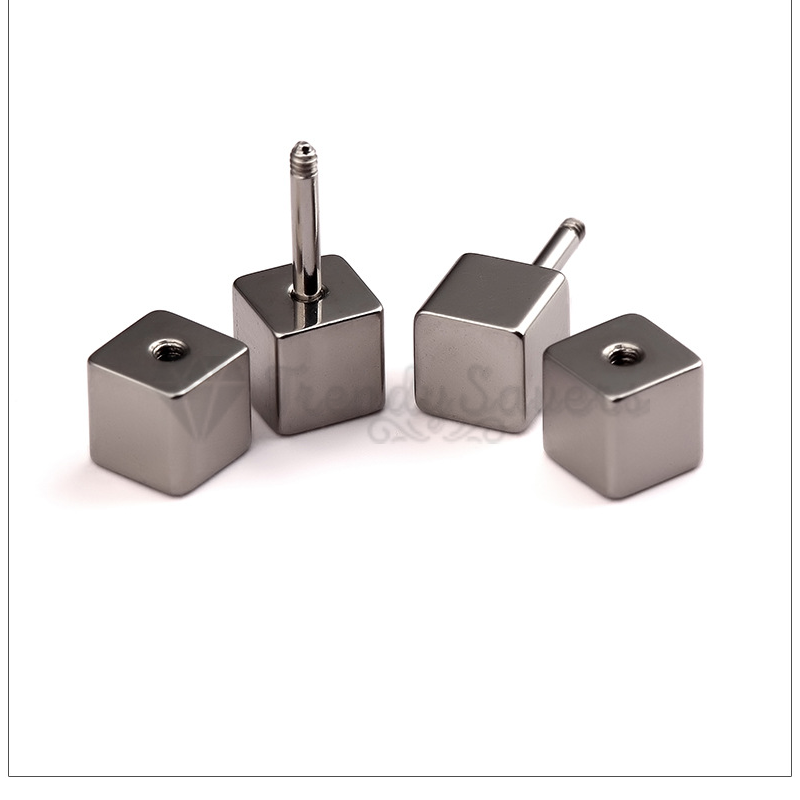 Hypoallergenic 4MM Stainless Steel Silver Square Cube Ear Piercing Stud Earrings