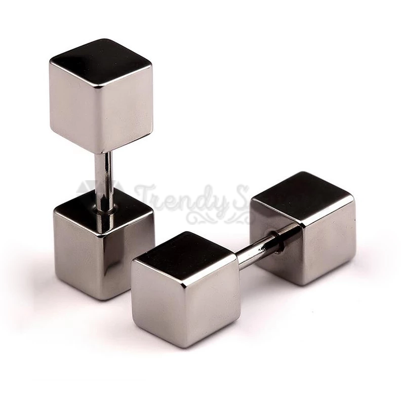 Hypoallergenic 4MM Stainless Steel Silver Square Cube Ear Piercing Stud Earrings