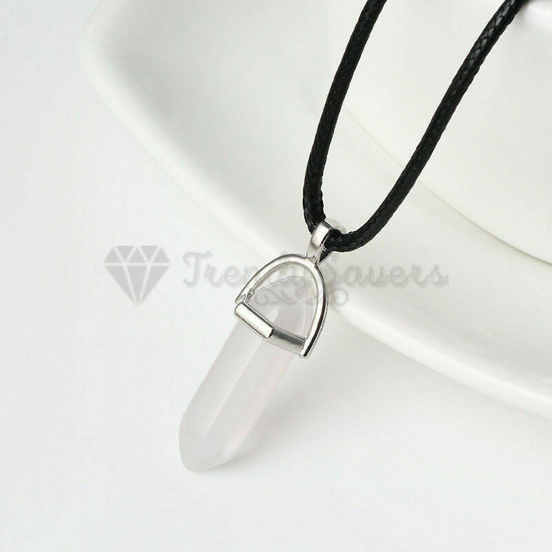 White Quartz Chakra Crystal Healing Point Cut Gemstone Pendant Reiki Necklace