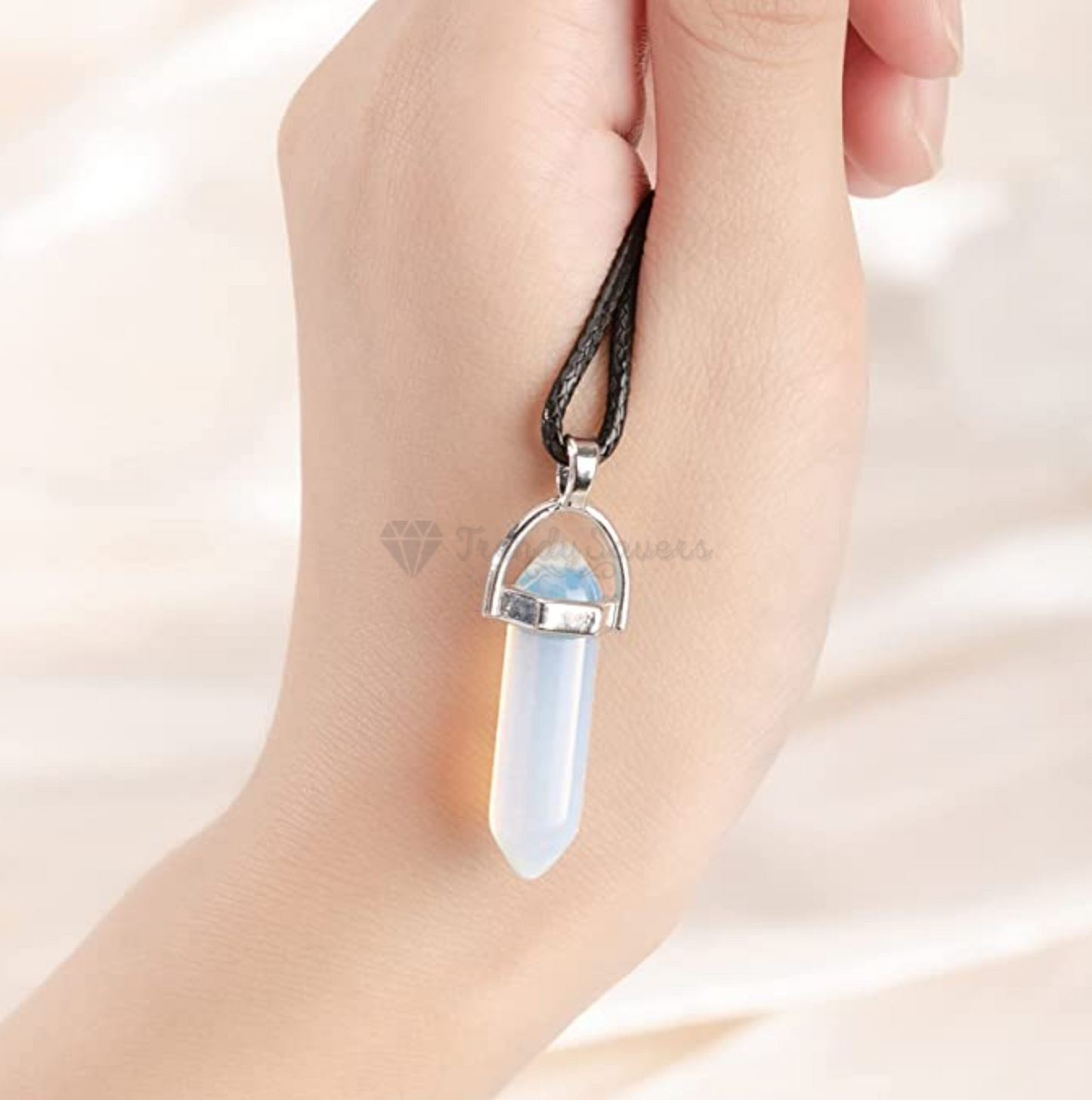 White Quartz Chakra Crystal Healing Point Cut Gemstone Pendant Reiki Necklace