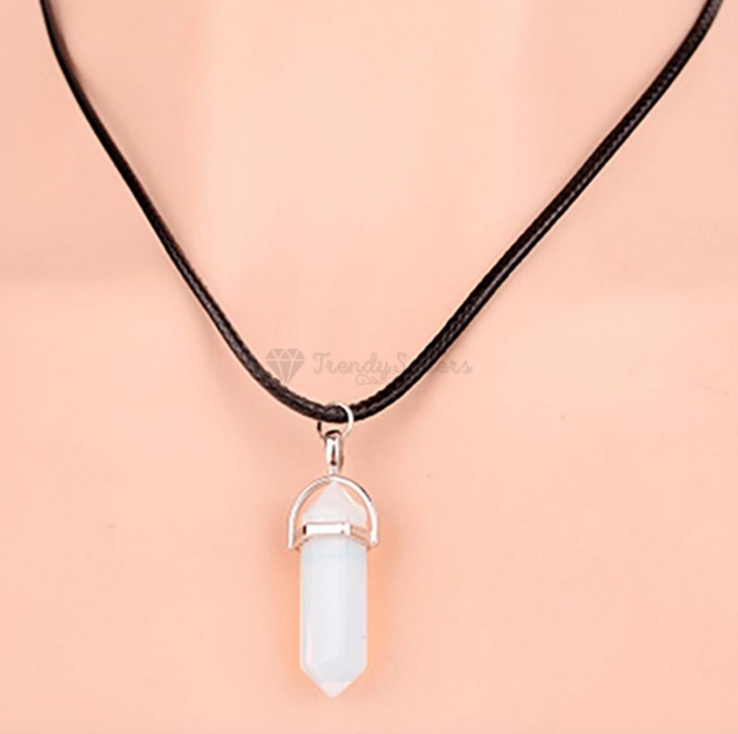 White Quartz Chakra Crystal Healing Point Cut Gemstone Pendant Reiki Necklace