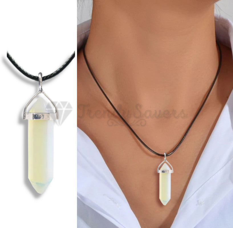 White Quartz Chakra Crystal Healing Point Cut Gemstone Pendant Reiki Necklace