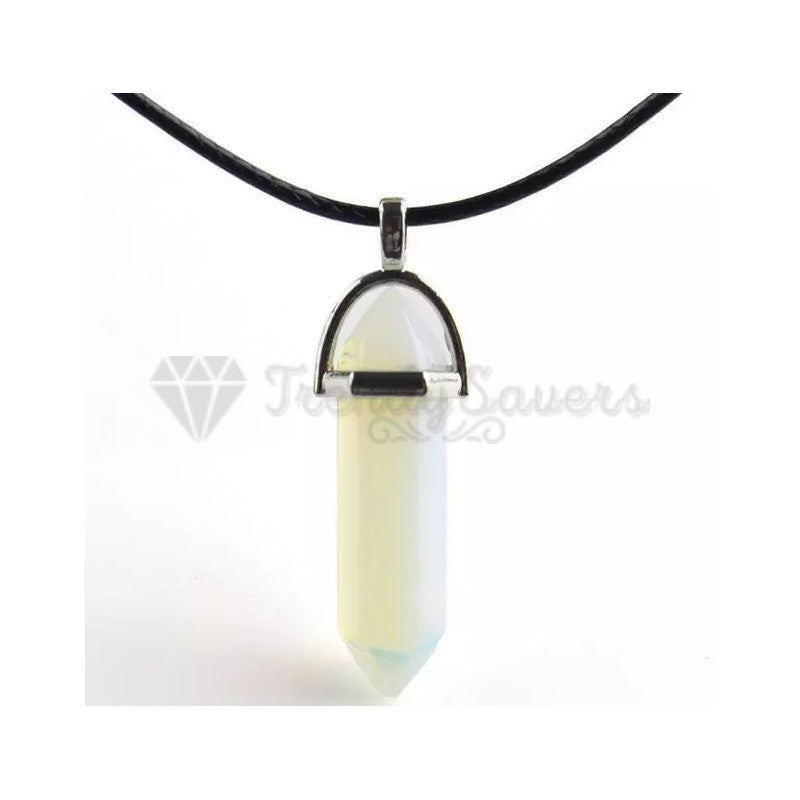 White Quartz Chakra Crystal Healing Point Cut Gemstone Pendant Reiki Necklace