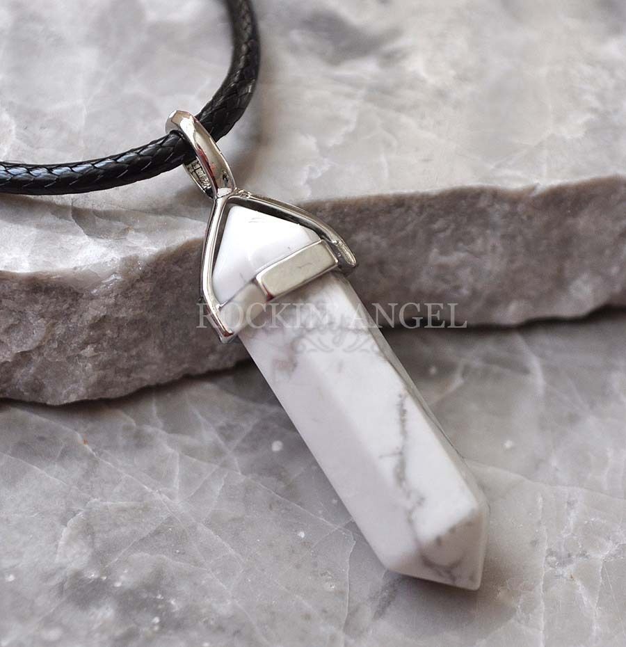 Healing Point Pendant Quartz Bullet Shape Chakra Reiki White Howlite Necklace