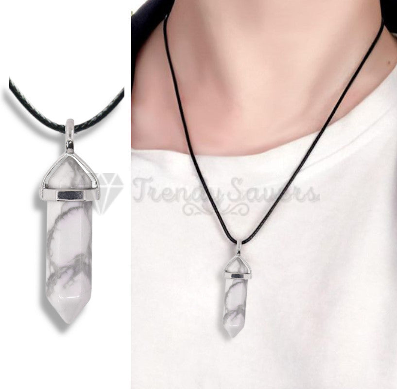 Healing Point Pendant Quartz Bullet Shape Chakra Reiki White Howlite Necklace