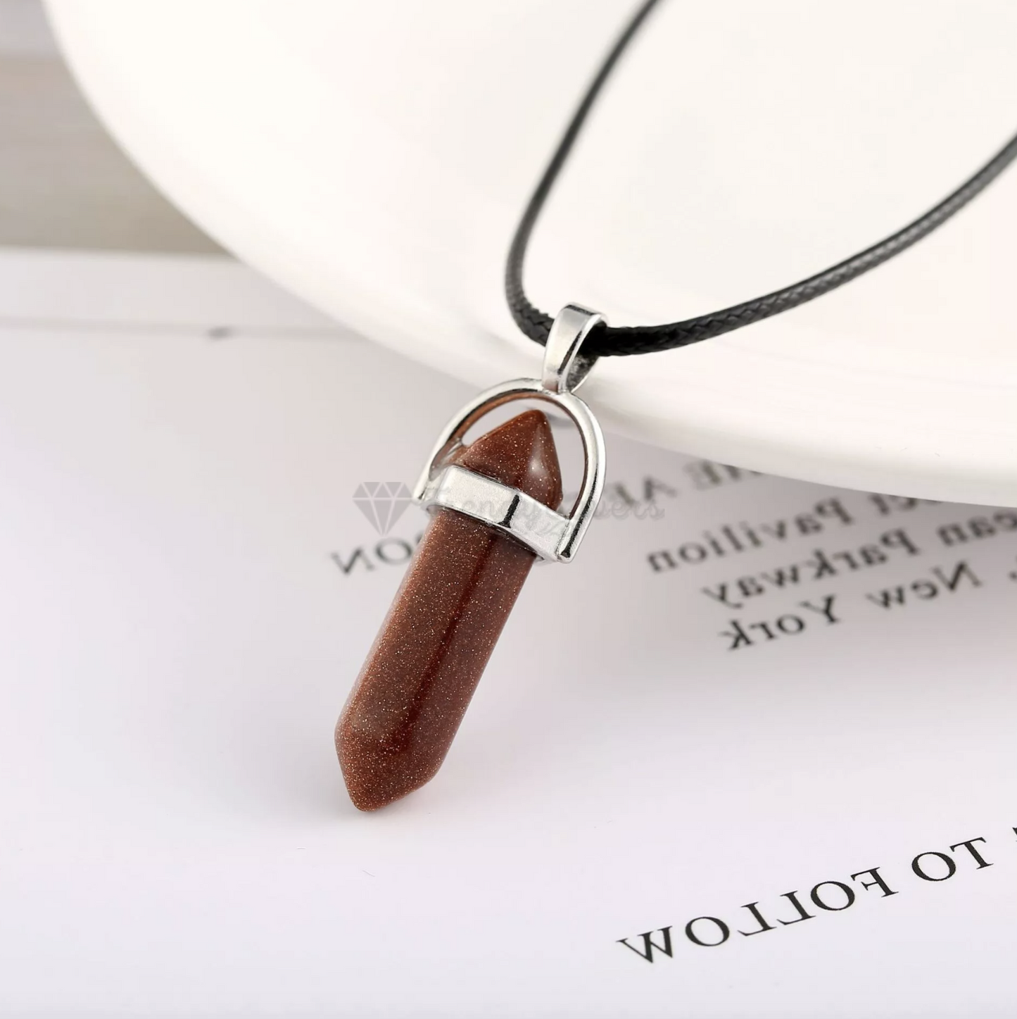 Shiny Brown Pointed Chakra Bullet Shape Quartz Crystal Hexagon Pendant Necklace