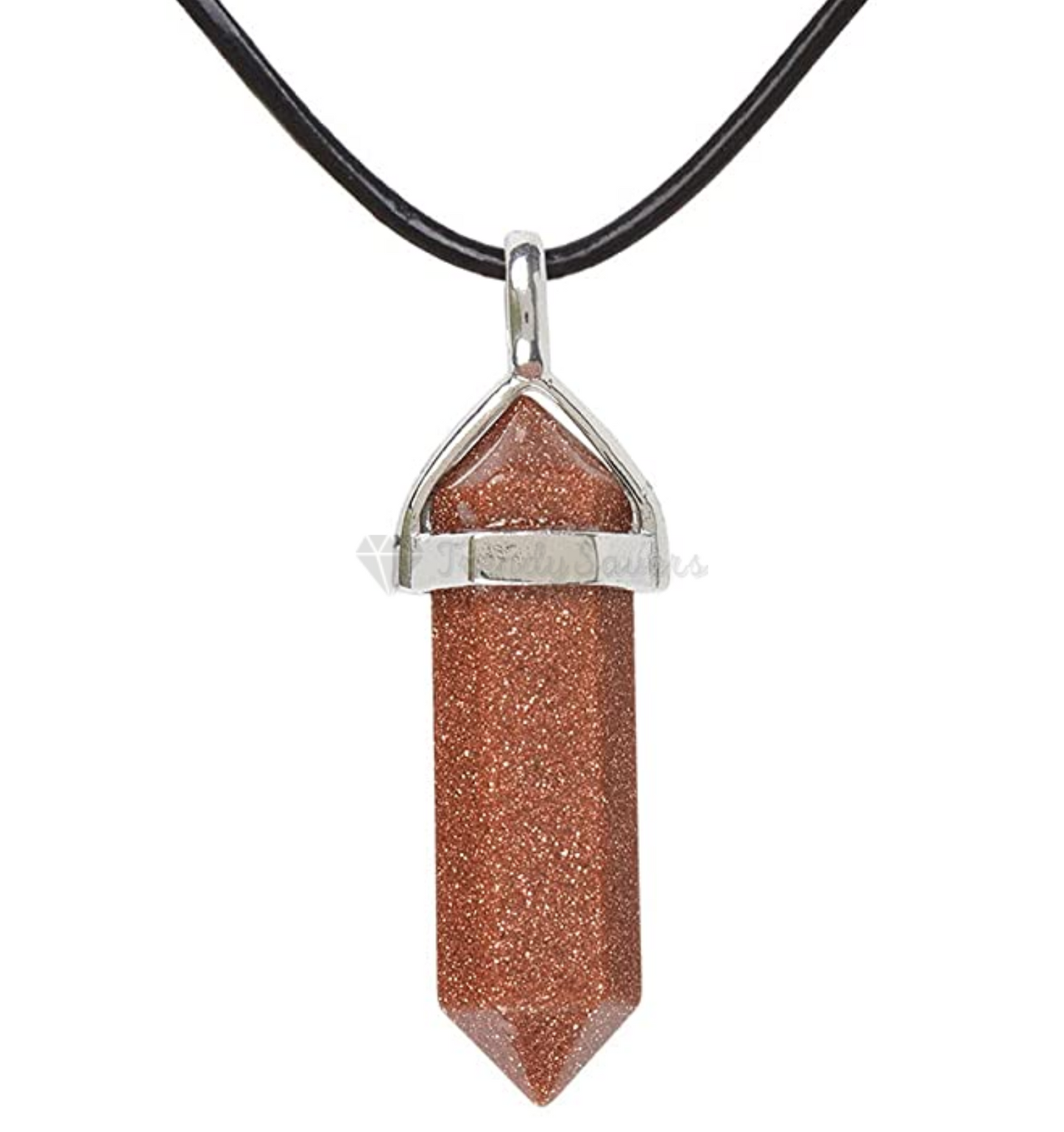 Shiny Brown Pointed Chakra Bullet Shape Quartz Crystal Hexagon Pendant Necklace