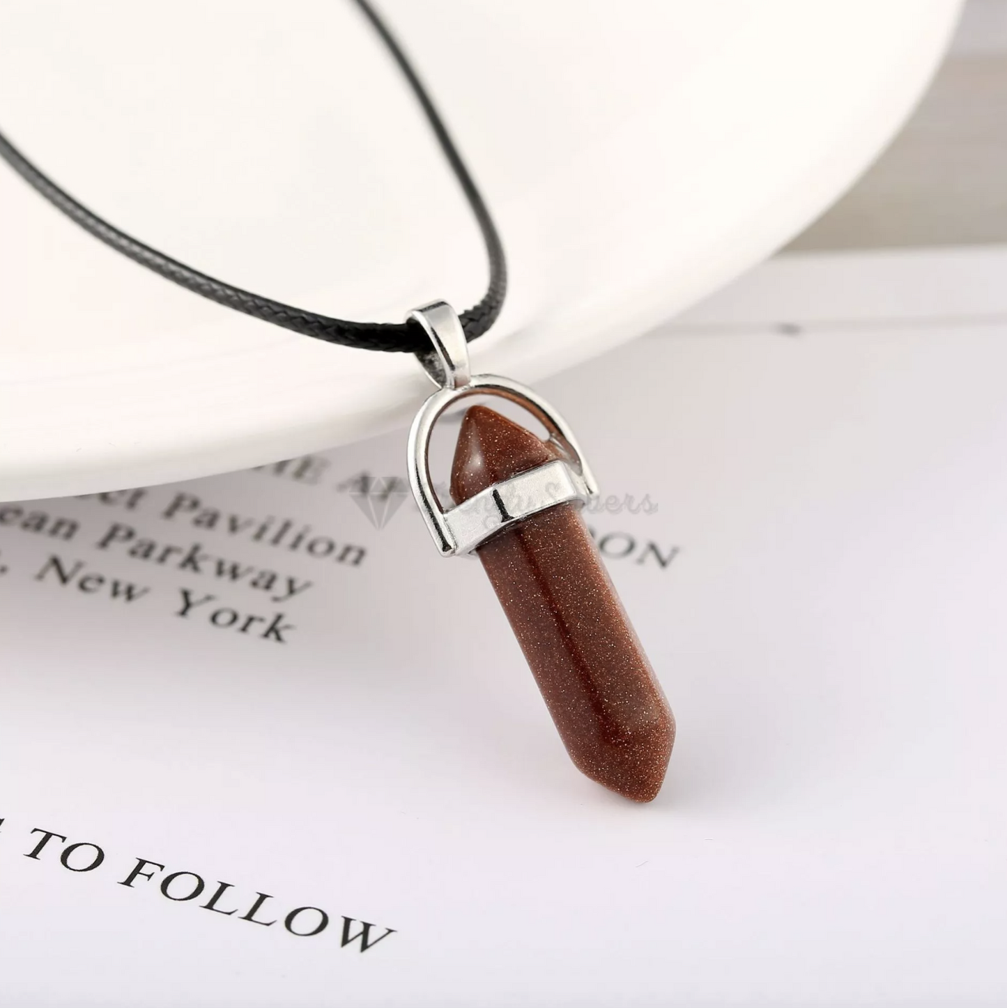 Shiny Brown Pointed Chakra Bullet Shape Quartz Crystal Hexagon Pendant Necklace