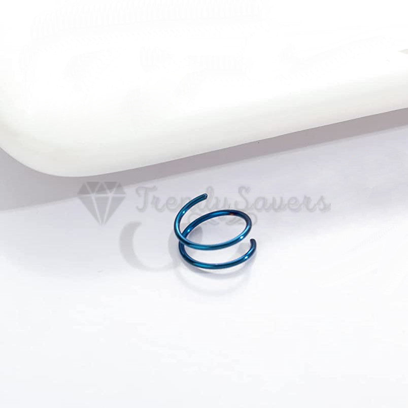 6MM Surgical Steel Blue Double Spiral Nose Ring Ear Piercing Hoop Earrings 1pc