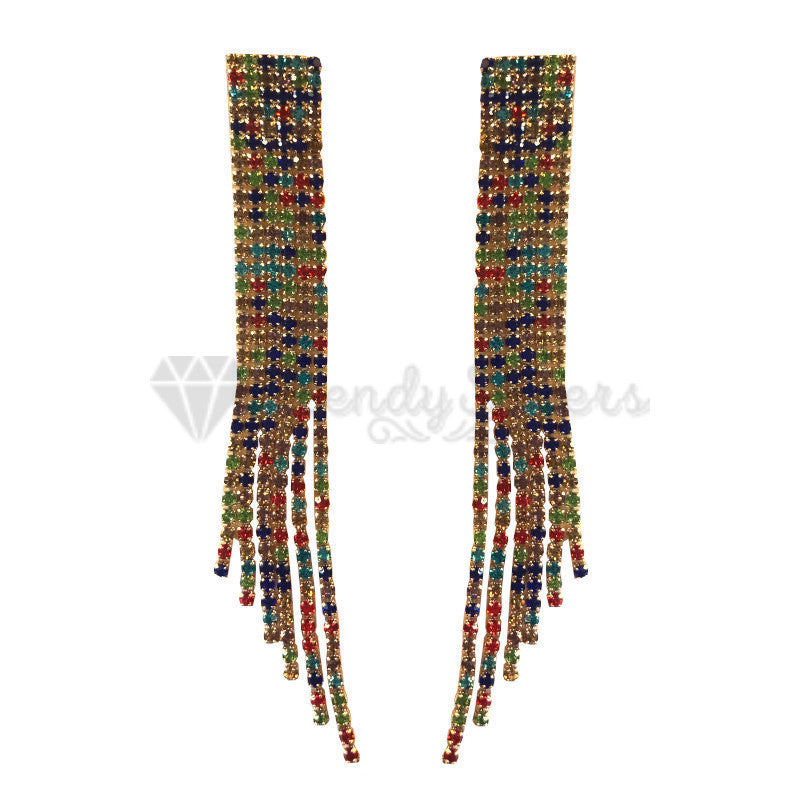 Sterling Silver Crystal Drop Chandelier Long Tassel Stud Earrings Gold Jewellery