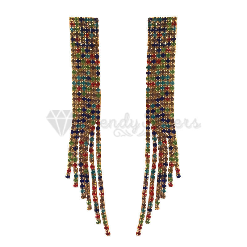 Sterling Silver Crystal Drop Chandelier Long Tassel Stud Earrings Gold Jewellery