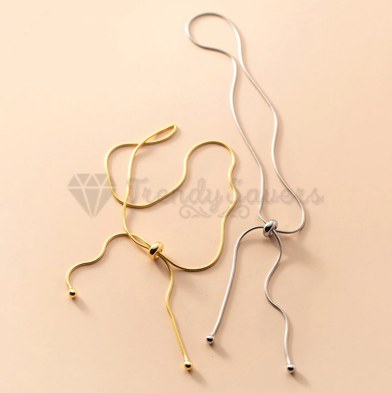 Gold Plated Snake Chain Slider Bracelet Sterling Silver Beach Anklet Adjustable