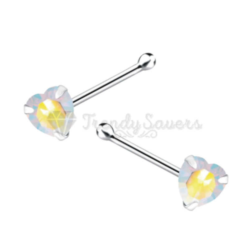 3MM Pair Solid Sterling Silver Green CZ Jewel Claw Set Nose Studs Piercing Stud