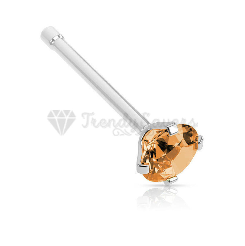 Real Sterling Silver Piercing Bar Ring CZ Champagne Crystal Nose Bone Stud 3MM
