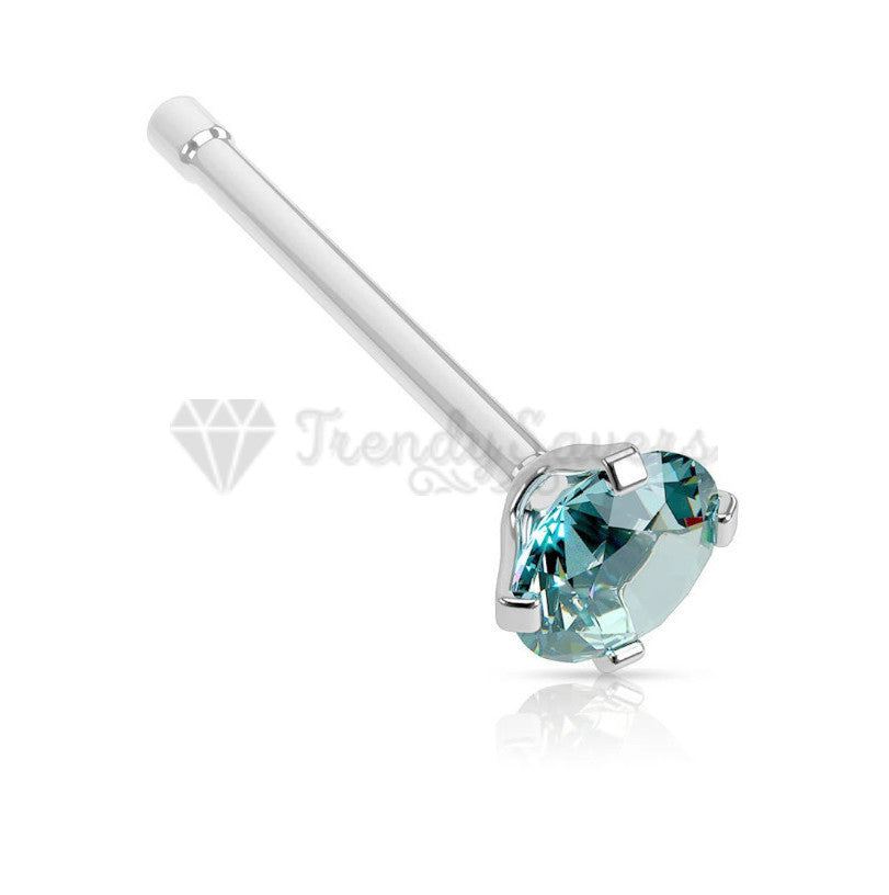 3MM Sky Blue Round Cut Cubic Zirconia Nose Piercing Hoop Stud Ring Bar Jewelry