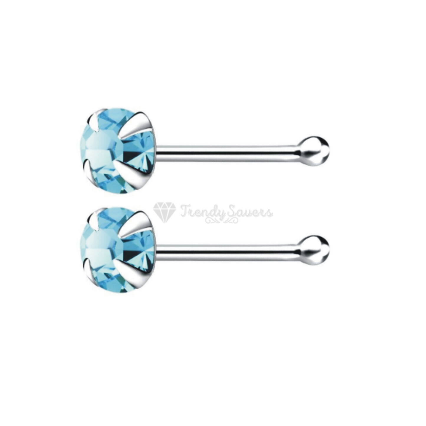 3MM Sky Blue Round Cut Cubic Zirconia Nose Piercing Hoop Stud Ring Bar Jewelry