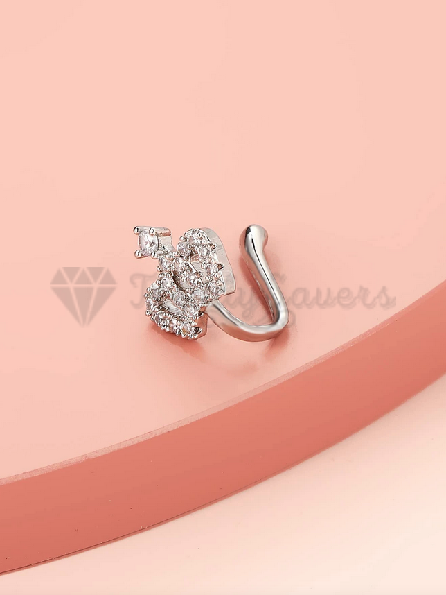 Silver Plated Cubic Zirconia CZ Non Piercing Nose Ring Crown Cuff Body Piercing