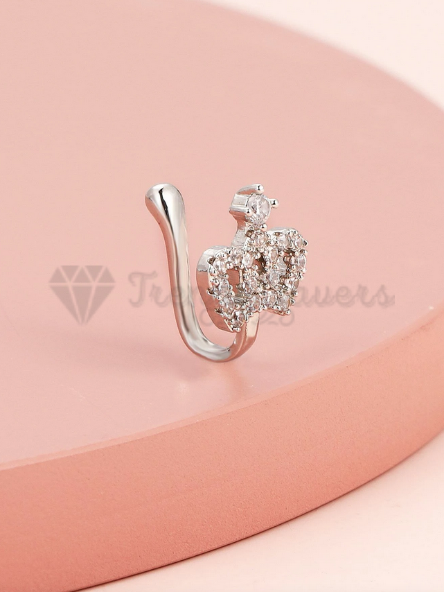 Silver Plated Cubic Zirconia CZ Non Piercing Nose Ring Crown Cuff Body Piercing