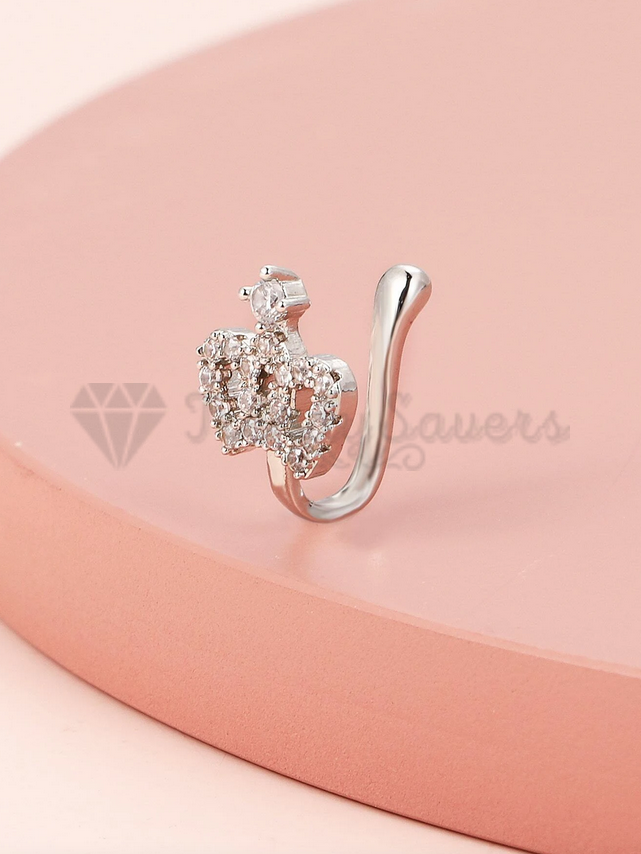 Silver Plated Cubic Zirconia CZ Non Piercing Nose Ring Crown Cuff Body Piercing
