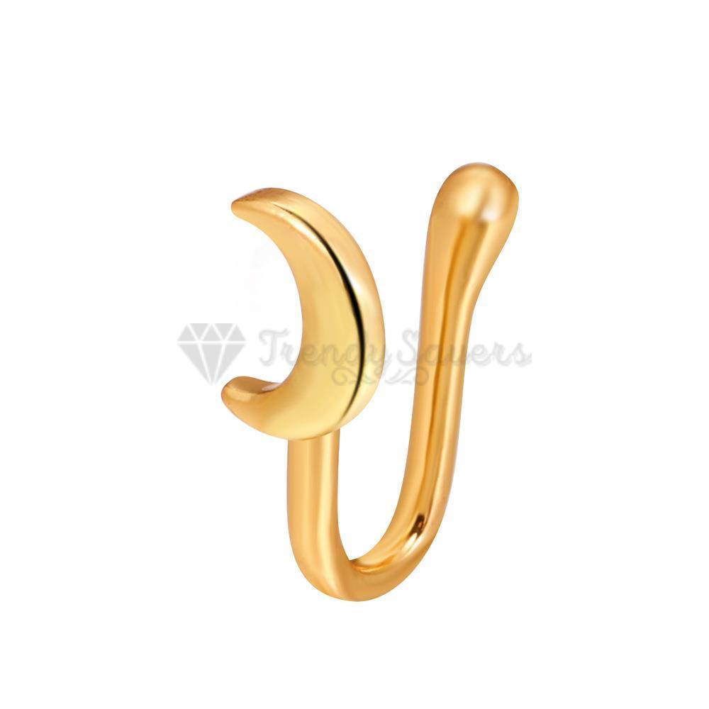 Sterling Silver Filled Moon Shape Ring Non Piercing Gold Cuff Nose Clips Jewelry