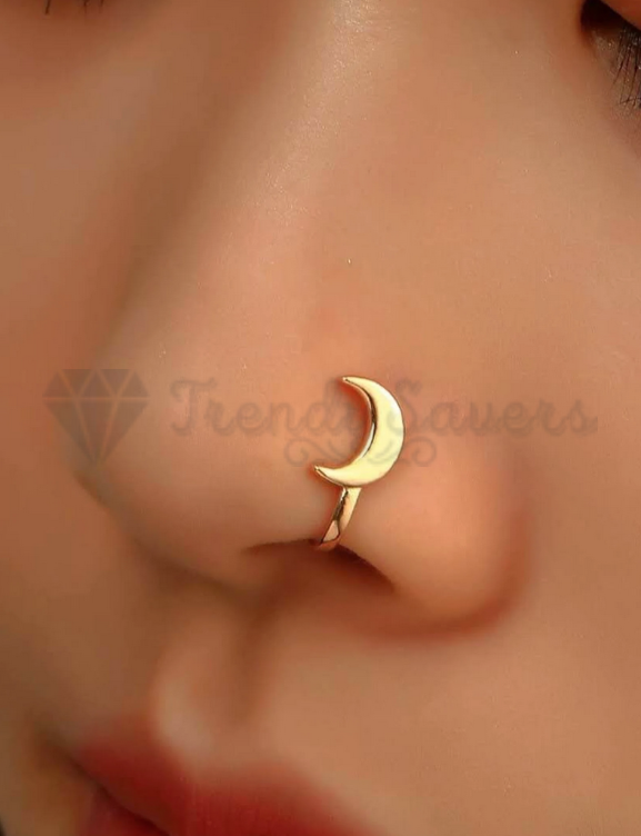Sterling Silver Filled Moon Shape Ring Non Piercing Gold Cuff Nose Clips Jewelry