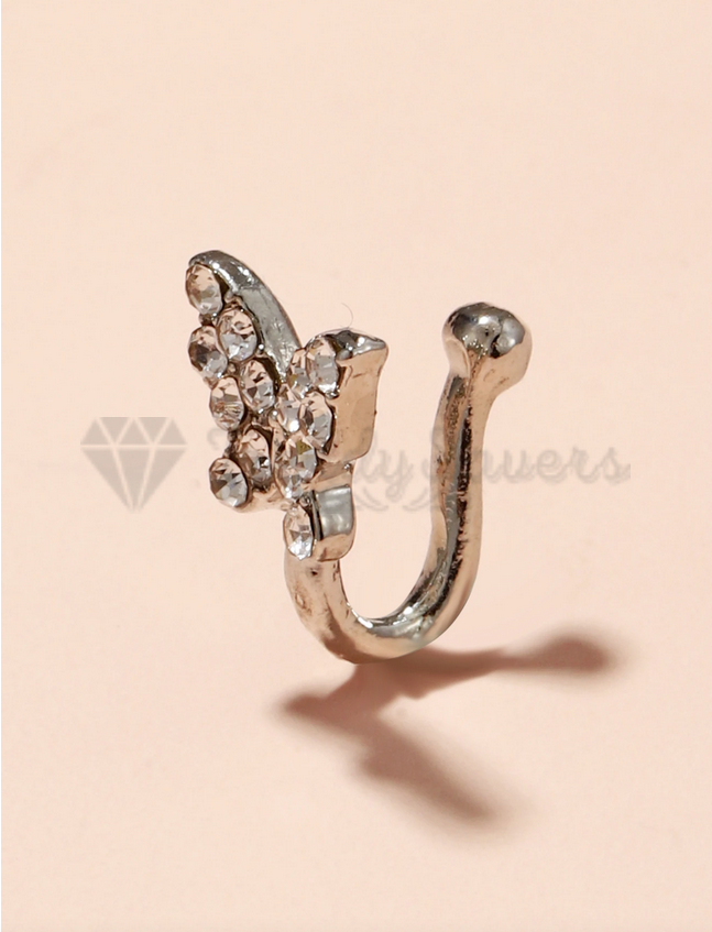 1pc Sterling Silver Filled Fake Non Piercing Butterfly Clip On Nose Ring Cuffs