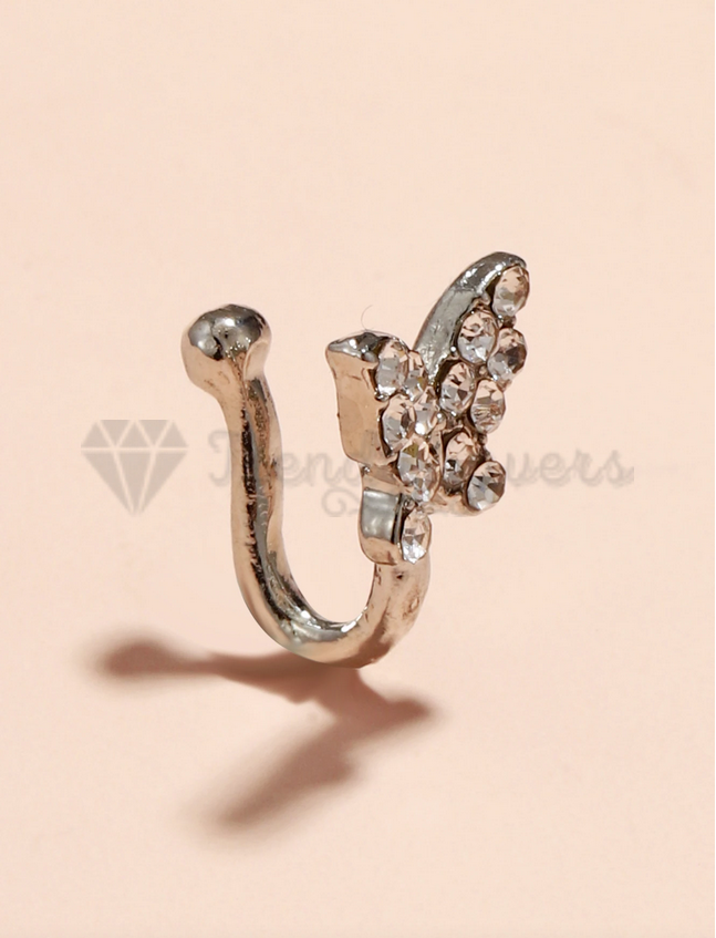 1pc Sterling Silver Filled Fake Non Piercing Butterfly Clip On Nose Ring Cuffs