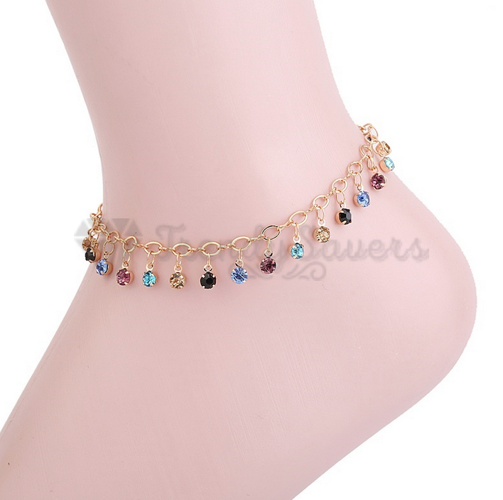 Womens Round Anklet Bracelet Gold Plated Crystal Ankle Charm Chain Foot Jewelry