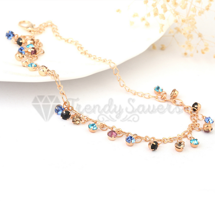 Womens Round Anklet Bracelet Gold Plated Crystal Ankle Charm Chain Foot Jewelry