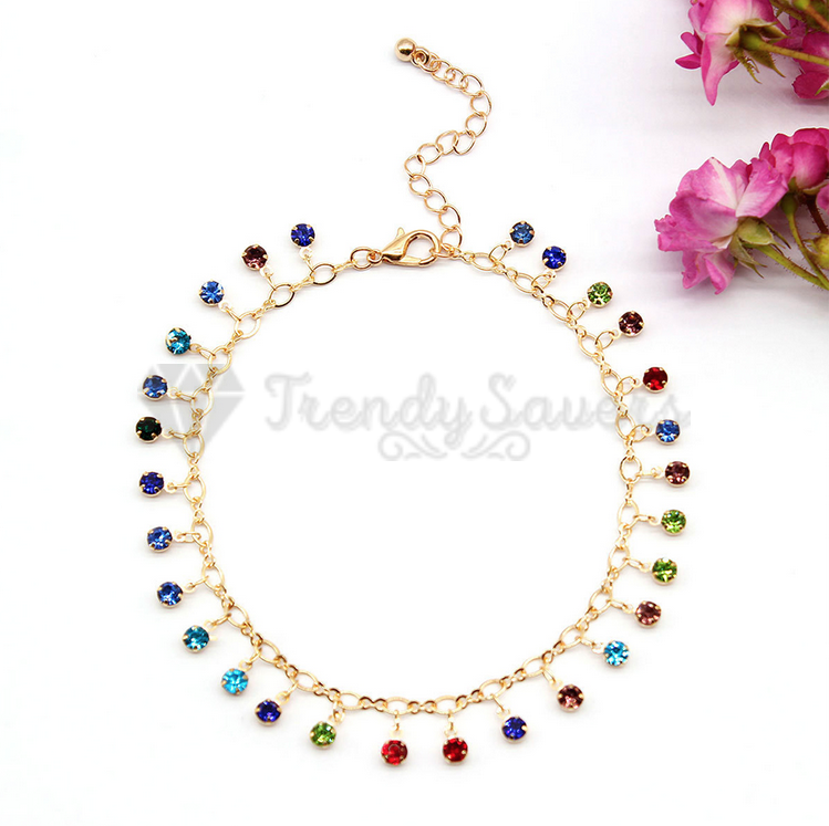 Womens Round Anklet Bracelet Gold Plated Crystal Ankle Charm Chain Foot Jewelry