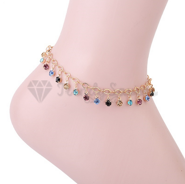 Womens Round Anklet Bracelet Gold Plated Crystal Ankle Charm Chain Foot Jewelry