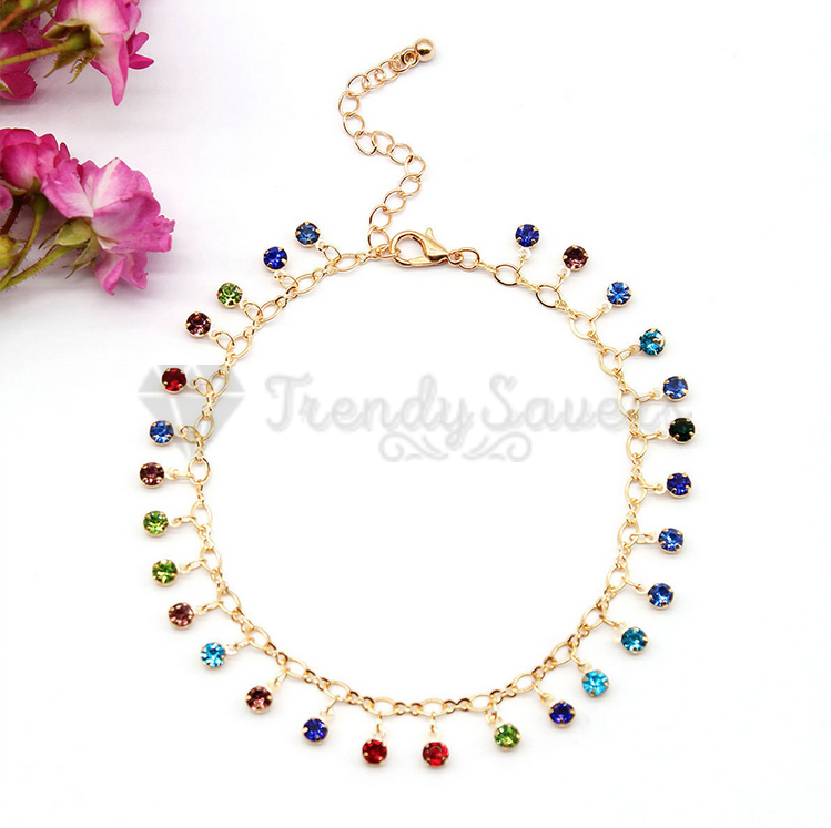 Womens Round Anklet Bracelet Gold Plated Crystal Ankle Charm Chain Foot Jewelry