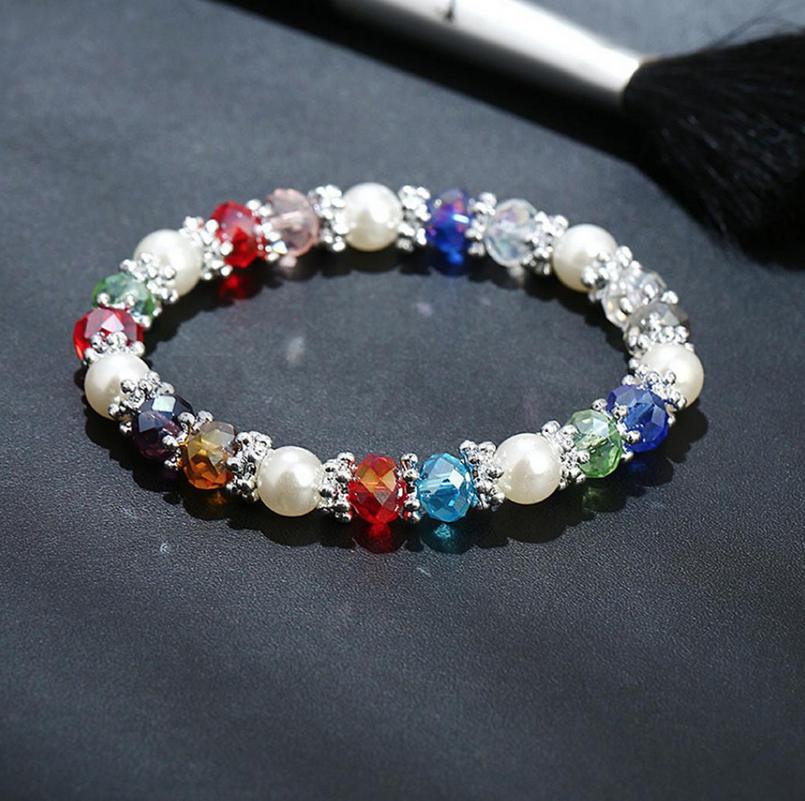 925 Sterling Silver Elastic Bangle Charm Linked Bracelet Womens Ladies Jewellery