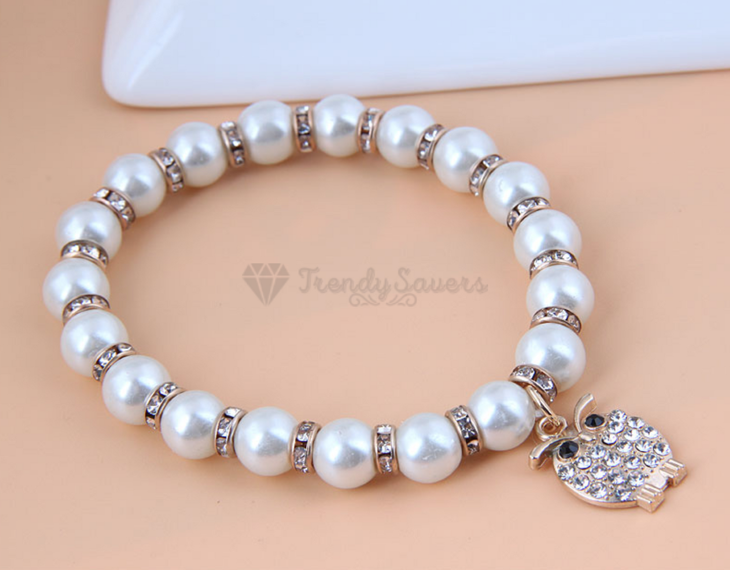 18K Gold Plated Pearl Crystal Bird Owl Design Pendant Bracelet Adjustable Bangle