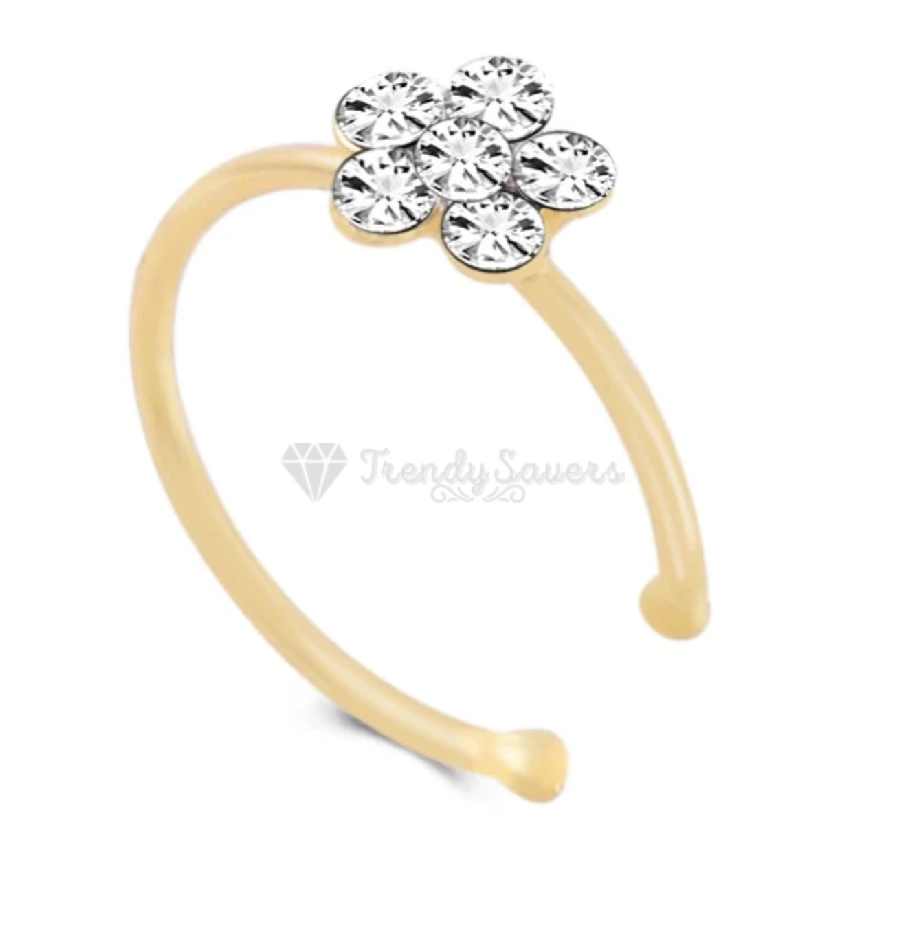 6MM Gold Plated Rhinestone Sparkle Nose Ring Flower Crystal Small Clip On Hoop