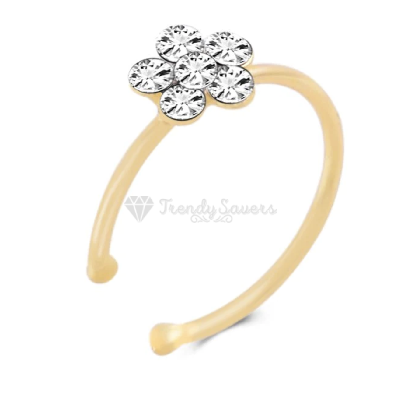6MM Gold Plated Rhinestone Sparkle Nose Ring Flower Crystal Small Clip On Hoop