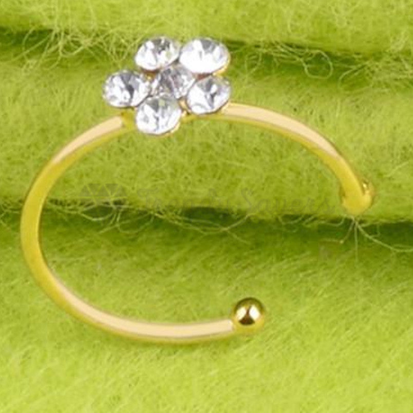 6MM Gold Plated Rhinestone Sparkle Nose Ring Flower Crystal Small Clip On Hoop