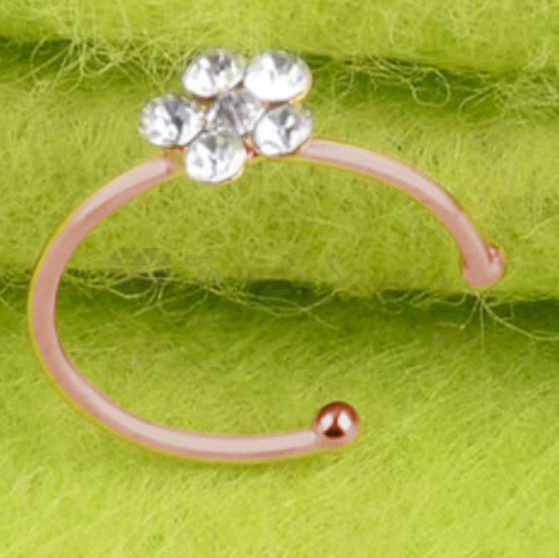8MM Cubic Zircon Crystal Flower Nose Stud Hoop Ring Non Piercing Sterling Silver