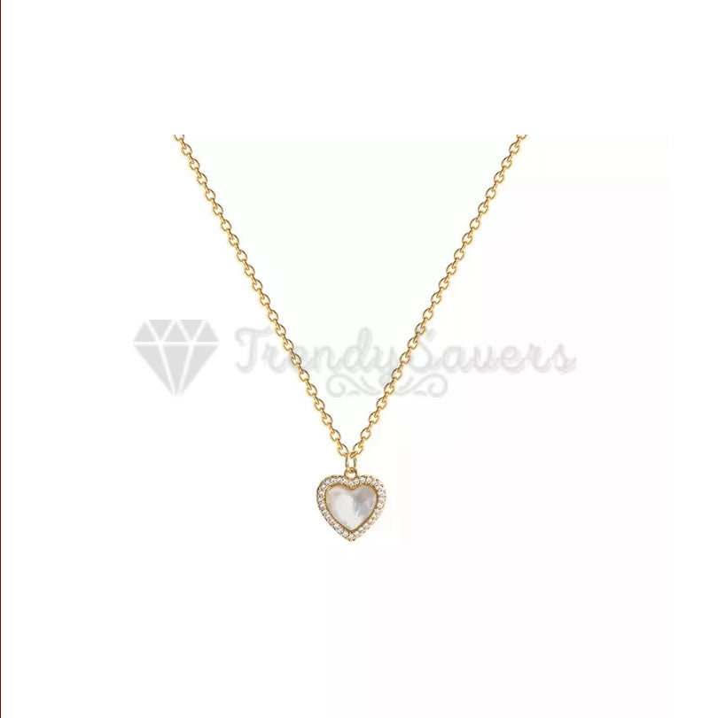 18K Real Gold Plated Cubic Zircon Heart Charm Pendant Necklace Adjustable Chain