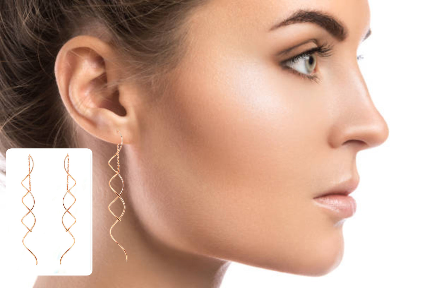 Women's Twisted Bar Long Line Chain Earrings Rose Gold