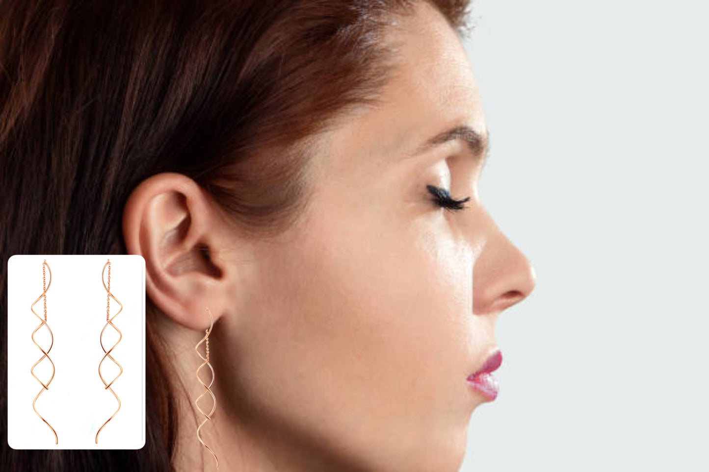 Women's Twisted Bar Long Line Chain Earrings Rose Gold