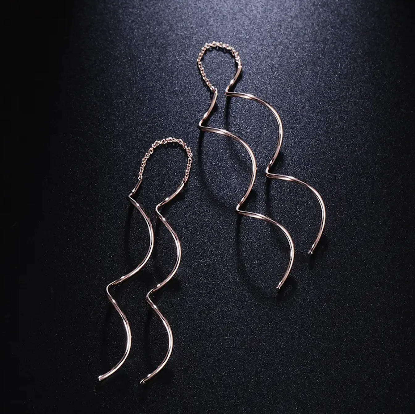 Women's Twisted Bar Long Line Chain Earrings Rose Gold